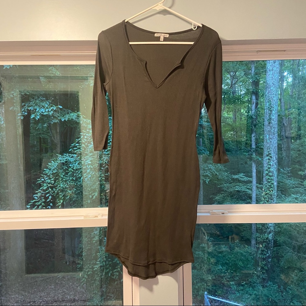 Charlotte Russe Olive Army Green Long Sleeve Body Con Dress - Medium - Picture 3 of 4